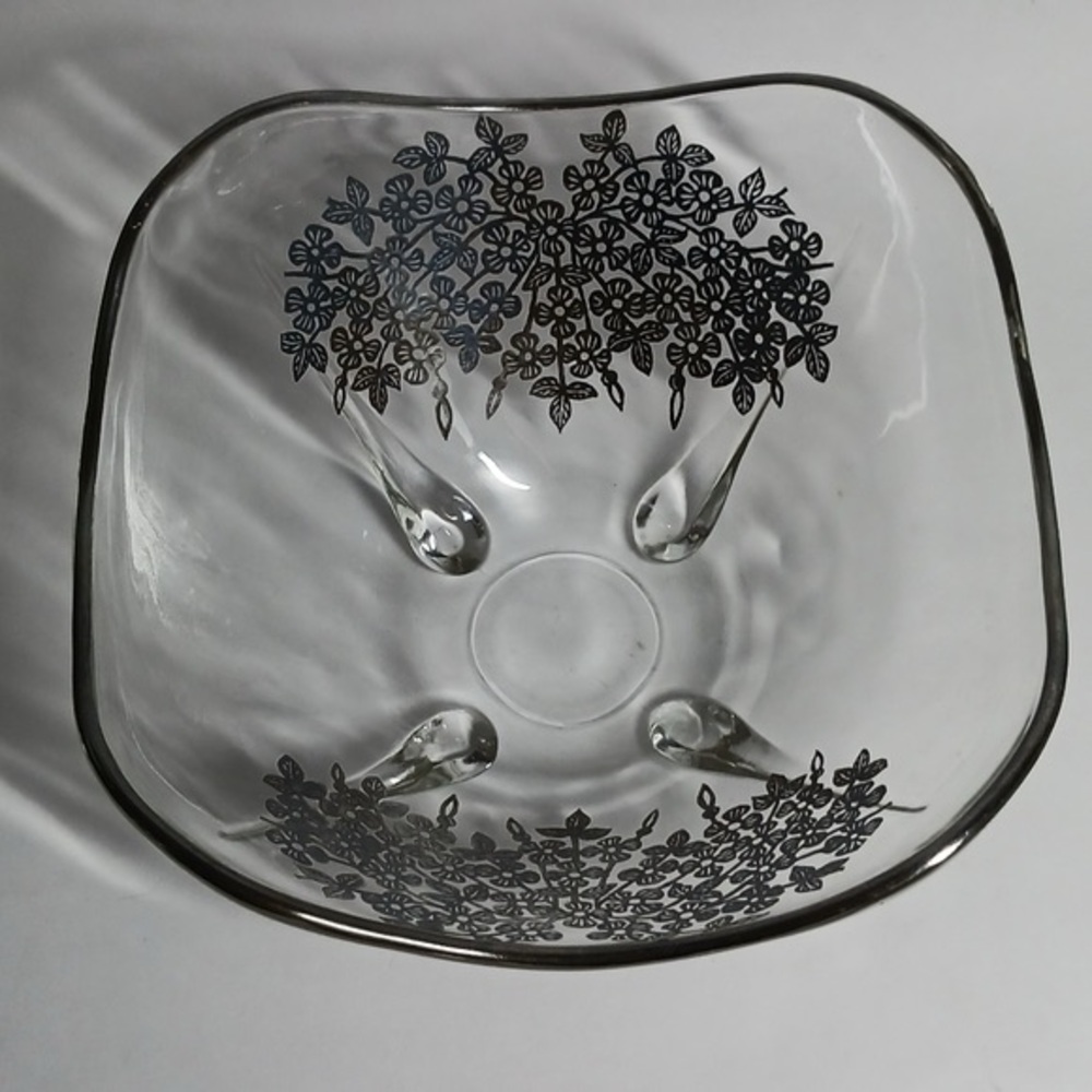Viking Glass Silver Overlay Bowl Flowers 65inch Vintage Art Deco USA Made